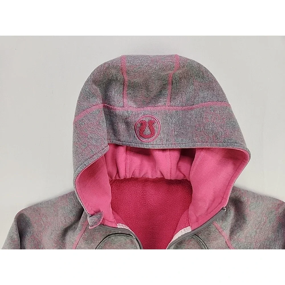 Lululemon Womens Hoodie Size 6 Pink and Gray Flower Motif Long Sleeve Zip Up - Picture 4 of 13